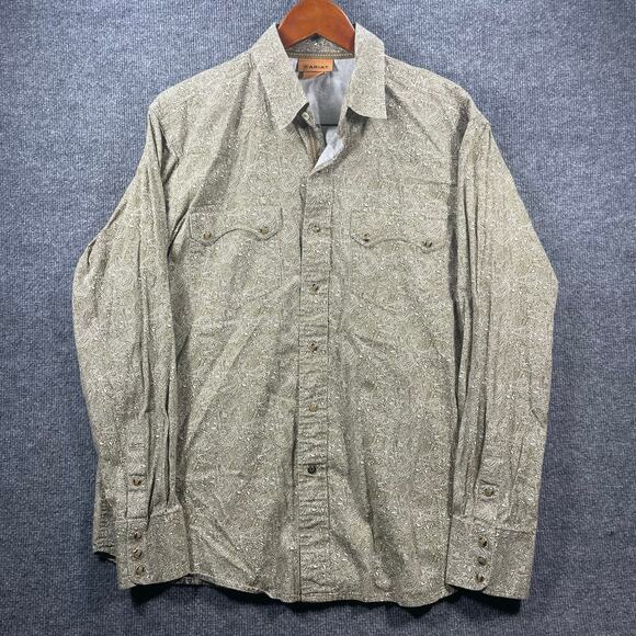 Ariat Pearl Snap Western Shirt Men's Large Green Paisley Allover Cowboy Rodeo - Picture 1 of 12